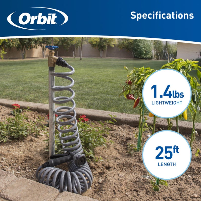Orbit 26382 Coil Garden Hose, 25 Feet, with 8-Pattern Hose Nozzle (Gray) - Image 5